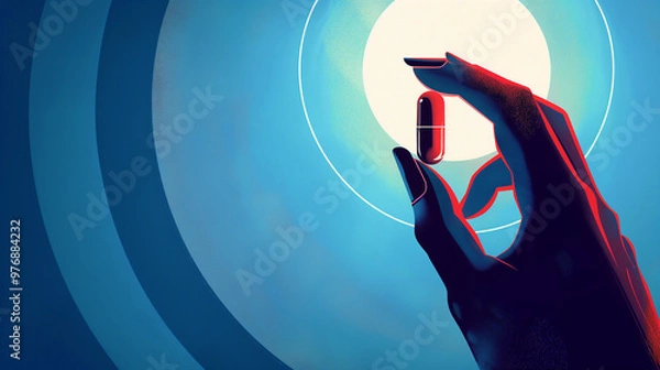 Obraz Minimalist Hand Holding Red Pill Illustration