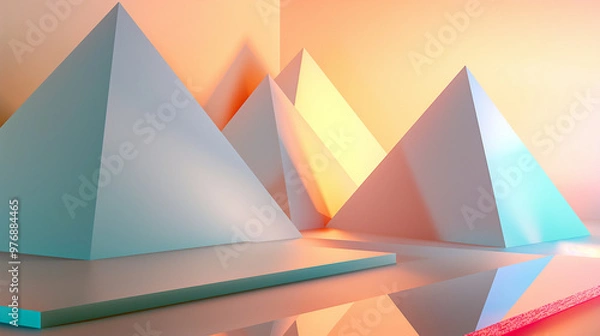 Fototapeta Minimalist Geometric Shapes with Soft Pastel Gradient Background