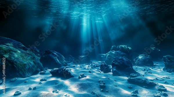 Fototapeta Deep Sea Underwater Scene with Rocks on the Seabed