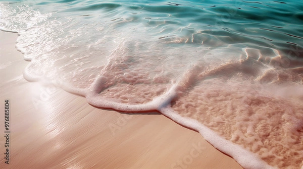 Fototapeta Aerial View of Waves Crashing on Sandy Beach