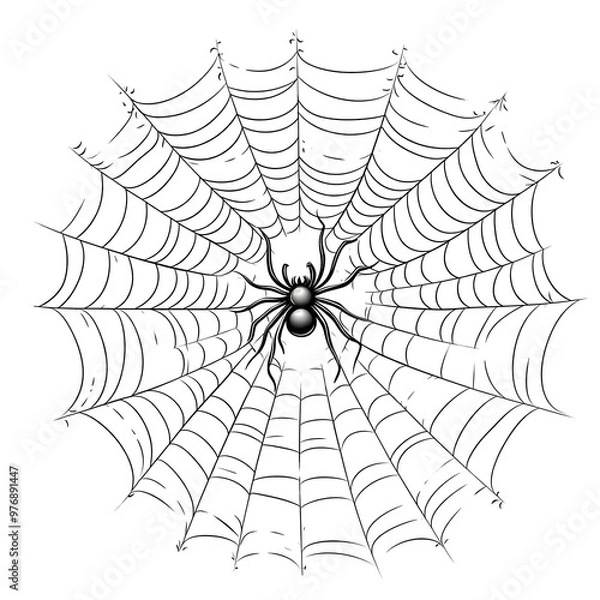 Fototapeta Intricate Spiderweb in Monochrome Cartoon Style on Isolated Background