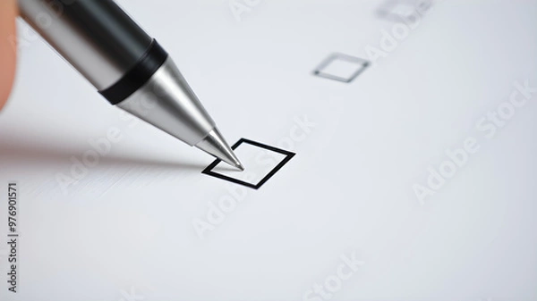 Obraz Close-up of a pen marking a checkbox on a ballot form, ballot marking, election decision