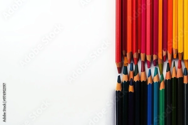 Fototapeta colored pencils on white background close-up Generative AI. Beautiful simple AI generated image