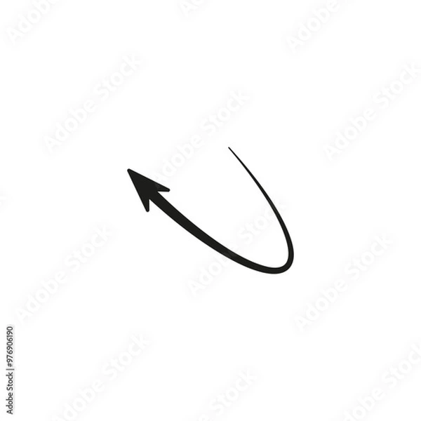 Fototapeta Semicircular thin arrow. Rounded curved shape. The semi circle arrow is moving and flies along a circular trajectory and path. Vector symbol. Isolated Illustration on white background.