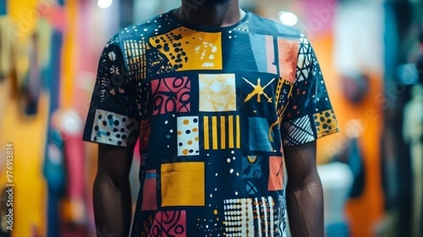 Fototapeta A community shirt showcasing the unity during a significant historical event, illustrated through abstract patterns and intertwined community symbols