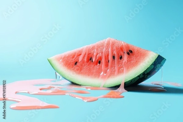 Fototapeta 19. "A vibrant close-up of a slice of watermelon isolated on a pure white background, showcasing its hydration and vitamin content. Beautiful simple AI generated image