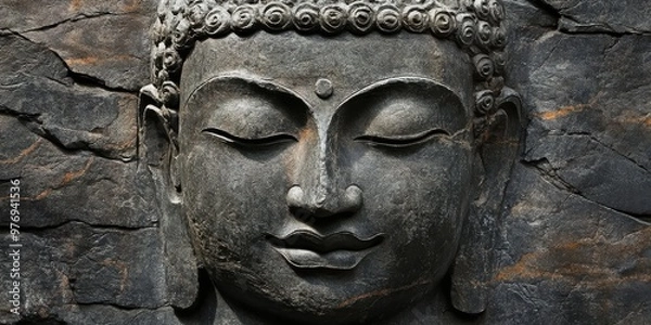 Obraz serene Buddha face carved in stone