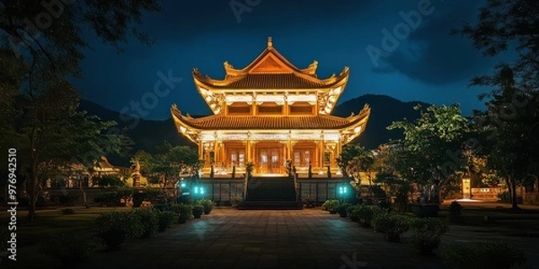 Obraz temple illuminated at night 