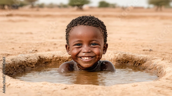 Fototapeta Water The Source of All Life A powerful image capturing the essence of survival and sustainability in rural communities highlighting the importance of clean water for future generations
