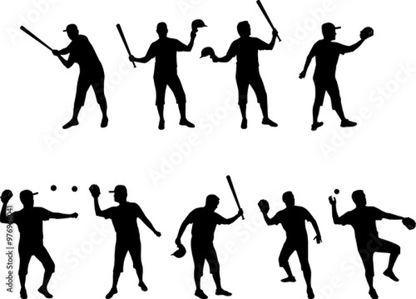 Obraz baseball player silhouettes