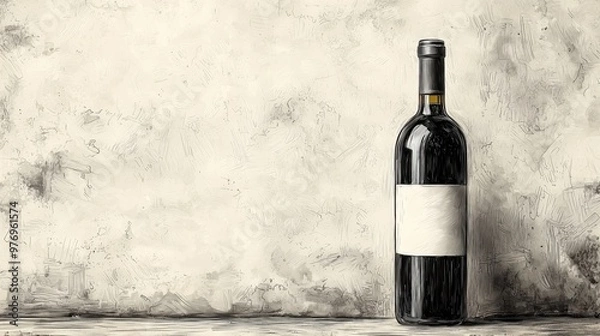 Fototapeta Elegant wine bottle with a blank label on a textured background, perfect for branding or relaxation themes.