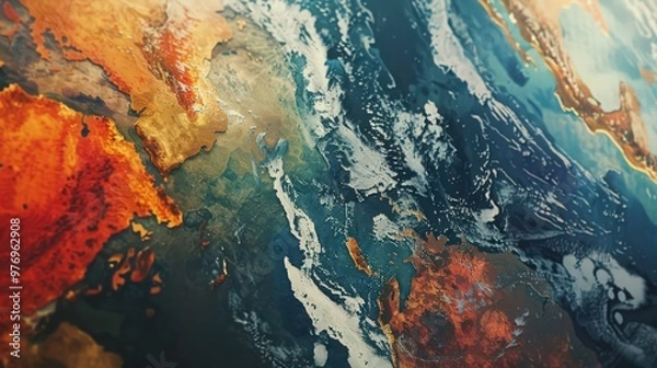Fototapeta Artistic representation of plate tectonics, illustrating the movement of Earth's lithospheric plates and their impact on the planet's surface.