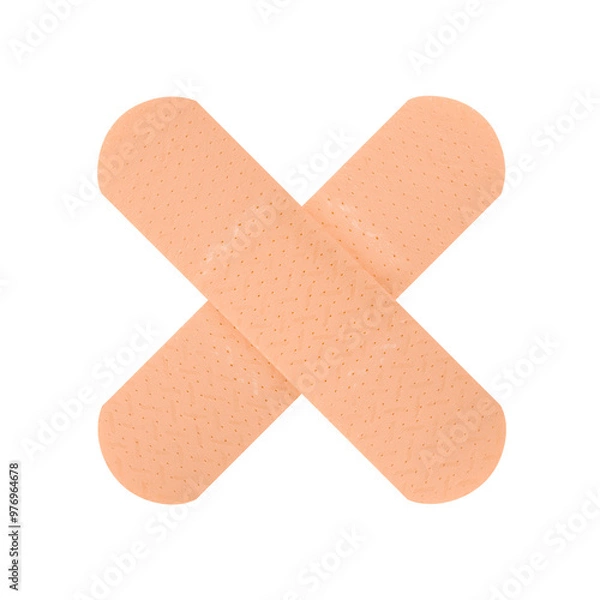 Fototapeta Two plasters in the shape of a cross isolated on a transparent background. Stock photo
