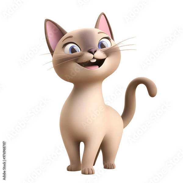 Fototapeta Playful and Cheerful Siamese Cat on Pastel Minimal Background