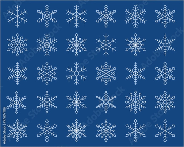 Fototapeta 雪の結晶のベクターイラストセット。冬、キラキラ、装飾、クリスマス	