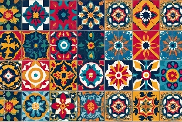 Fototapeta Vibrant Decorative Tiles Featuring Striking Patterns and Colorful Designs