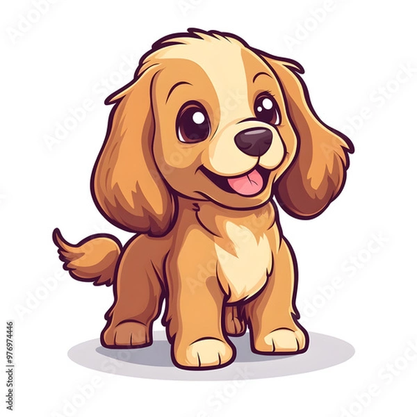 Fototapeta Playful Cocker Spaniel Puppy in Cartoon Style with Wagging Tail on White Background