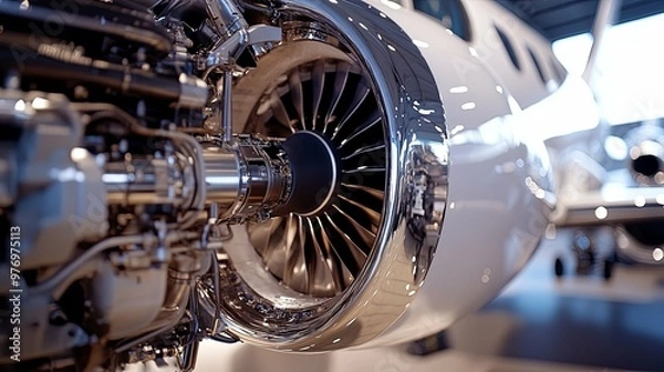 Fototapeta Close-up of a jet engine on a private airplane