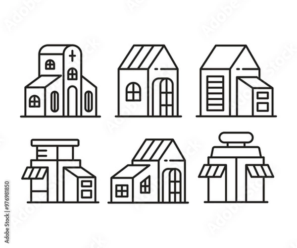 Fototapeta house building and edifice tower icons set vector illustration