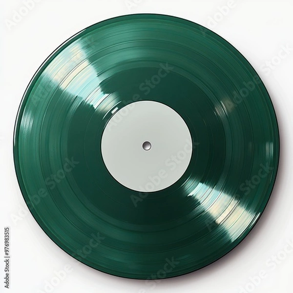 Fototapeta A stylish green vinyl record showcasing a minimalistic design with a blank label, perfect for music enthusiasts and collectors, white background