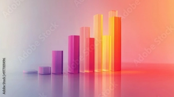 Obraz A 3D bar graph with gradient-colored bars and a subtle reflection effect, set against a clean, light-colored backdrop to highlight the data presentation