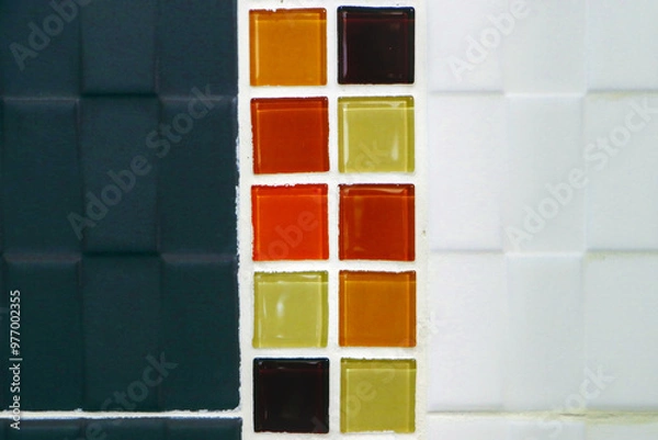 Fototapeta Bathroom wall tiles are installed in an unorganized manner according to standards.
