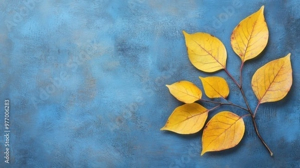 Fototapeta A close up of a leaf on the ground with some yellow leaves, AI