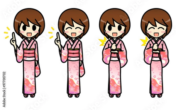 Obraz シンプルキャラクター 会話・表情イラスト集 和服 女性 要点・納得