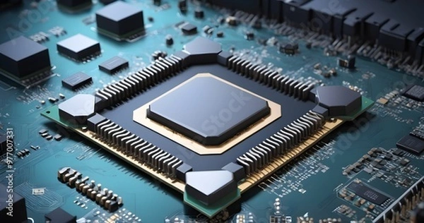 Fototapeta Powerful Computer Processor on Circuit Board