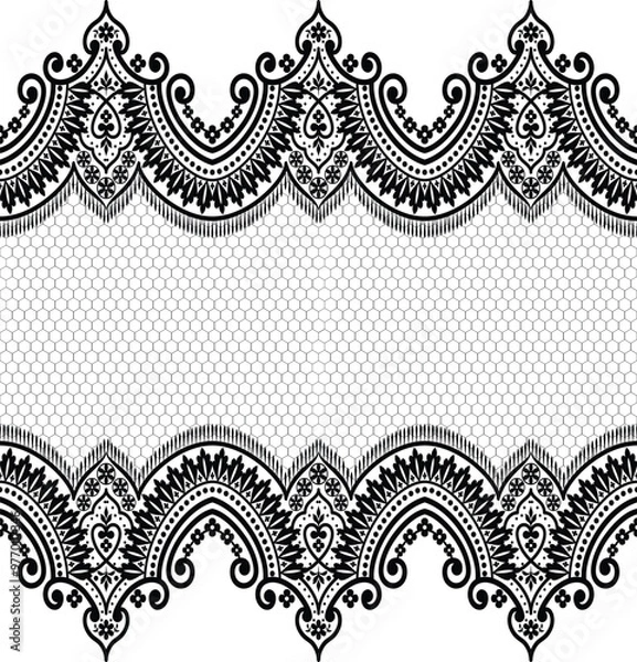 Fototapeta A decorative lace pattern featuring intricate black designs on a white background, suitable for various artistic applications.