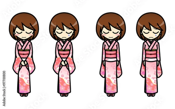 Obraz シンプルキャラクター 会話・表情イラスト集 和服 女性 謝罪