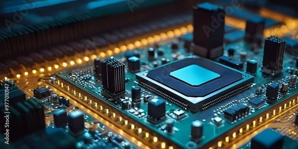 Fototapeta Powerful Computer Processor on Circuit Board