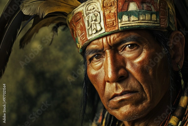 Fototapeta Ancient American man with copy space 