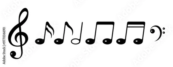 Fototapeta Music notes symbol. Set of icons with musical notes, vector illustration