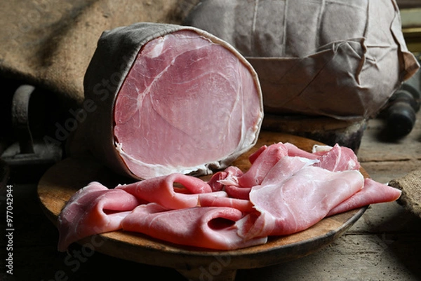 Fototapeta Culatello is the name of a fine raw ham produced in the Zibello area near Parma and Modena in Emilia Romagna