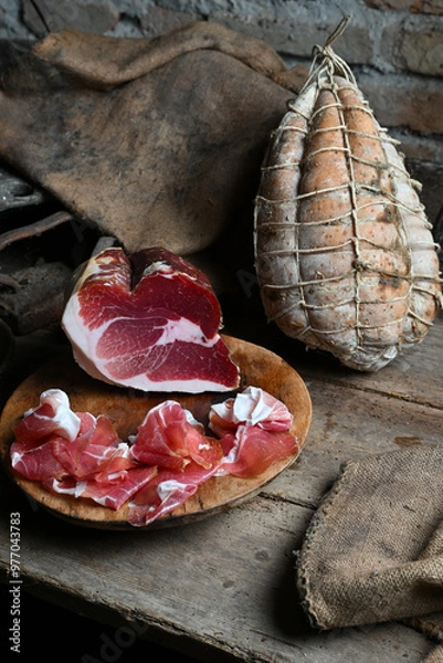 Fototapeta Culatello is the name of a fine raw ham produced in the Zibello area near Parma and Modena in Emilia Romagna
