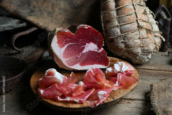 Fototapeta Culatello is the name of a fine raw ham produced in the Zibello area near Parma and Modena in Emilia Romagna