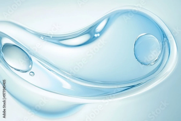 Obraz Translucent droplets, smooth curves, light white and light blue color, beautiful lighting