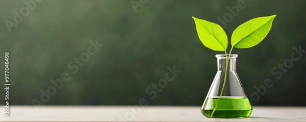 Fototapeta Lab experiment symbolizing green chemistry in pharmaceuticals, with a plant in a flask, Eco-conscious drug development, Sustainable research