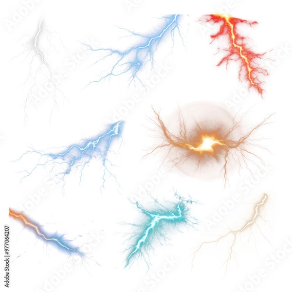Fototapeta PNG lightning element set, transparent background