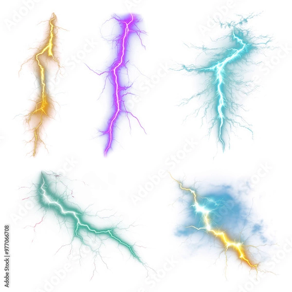 Fototapeta PNG lightning element set, transparent background