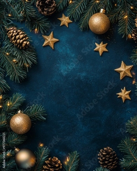 Obraz A christmas background with a dark blue background and decorations for the holidays