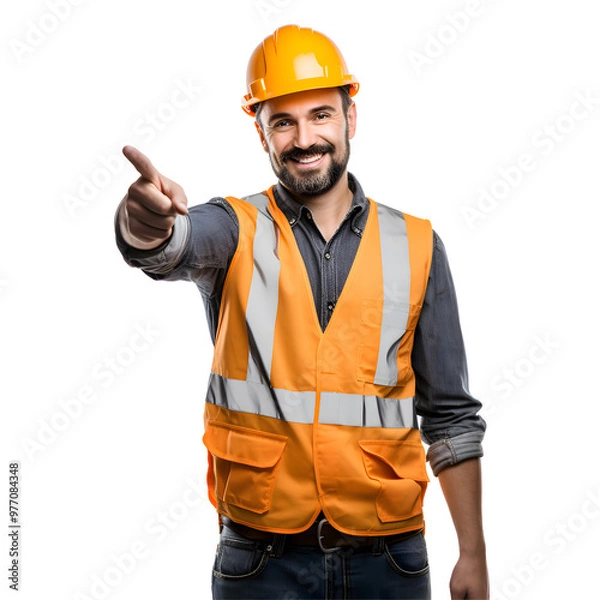 Fototapeta Handsome smiling contractor. Builder Isolated on transparent background