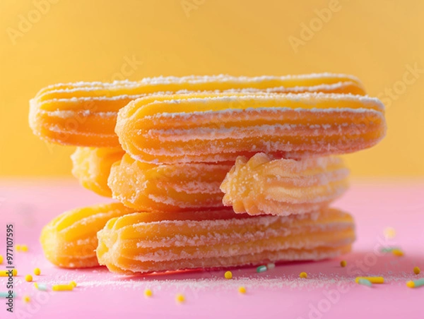 Fototapeta Vivid top view of churros with minimalistic composition