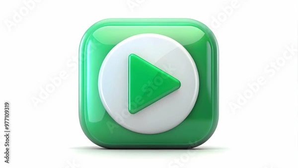 Fototapeta Modern play button, white triangle, blue circle, square background, sleek design.
Play media, start video, audio playback,