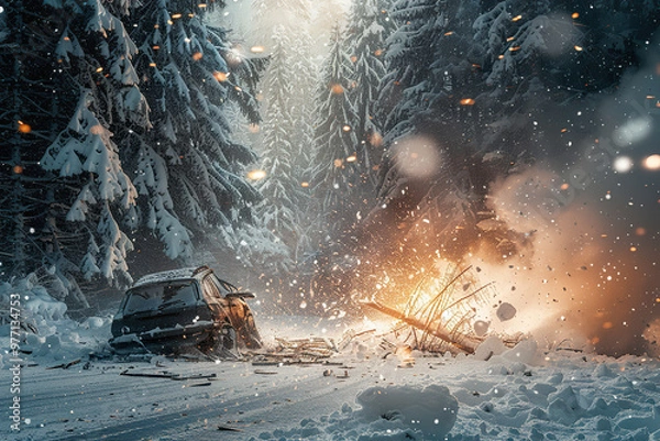 Fototapeta Collision of two vehicles involved in major accident on city road with damage