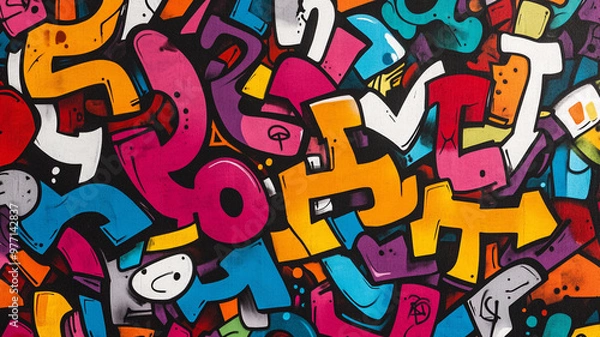 Fototapeta Colorful graffiti artwork showcasing vibrant letters and shapes in an urban environment
