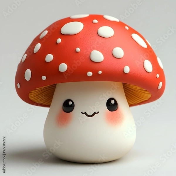 Obraz Adorable 3D mushroom character with a vibrant red cap, perfect for whimsical and nature-inspired designs, featuring playful and charming elements.