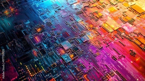 Fototapeta Abstract Circuit Board with Colorful Gradient