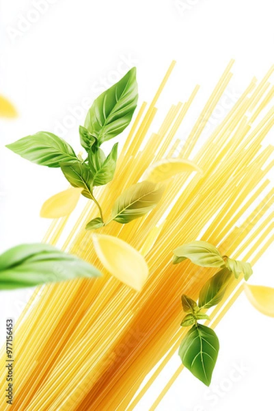 Fototapeta Makaron spaghetti z listkami oregano